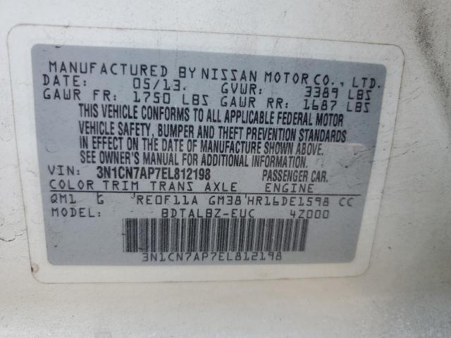 3N1CN7AP7EL812198 - 2014 NISSAN VERSA S WHITE photo 12