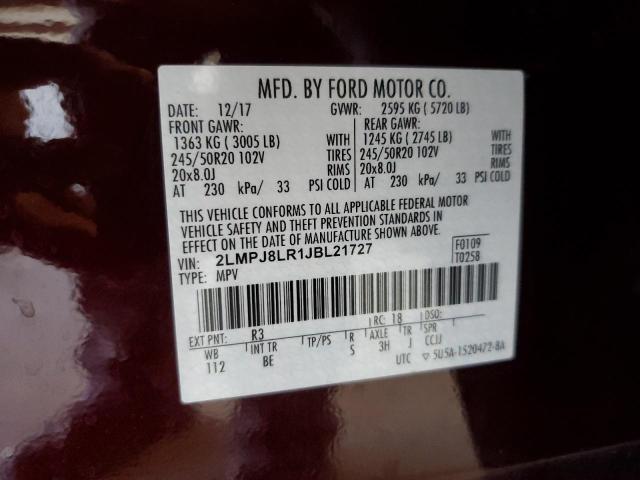 2LMPJ8LR1JBL21727 - 2018 LINCOLN MKX RESERVE برغندي صورة 13