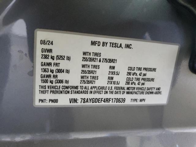 7SAYGDEF4RF170639 - 2024 TESLA MODEL Y ნაცრისფერი ფოტო 13