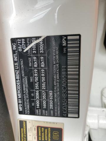 4JGDA5HB3CA065811 - 2012 MERCEDES-BENZ ML 350 4MATIC WHITE photo 13