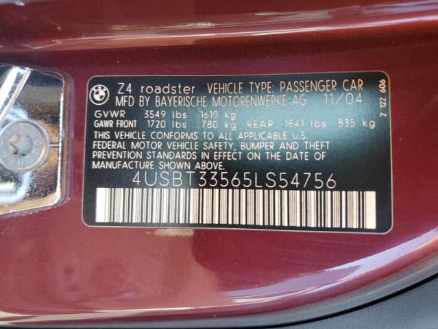 4USBT33565LS54756 - 2005 BMW Z4 2.5 MAROON photo 12