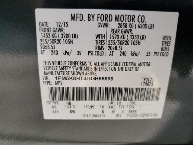 1FM5K8HT4GGB68699 - 2016 FORD EXPLORER PLATINUM GREEN photo 13