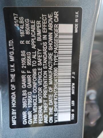 SHHFK7H73HU413590 - 2017 HONDA CIVIC EXL ნაცრისფერი ფოტო 12