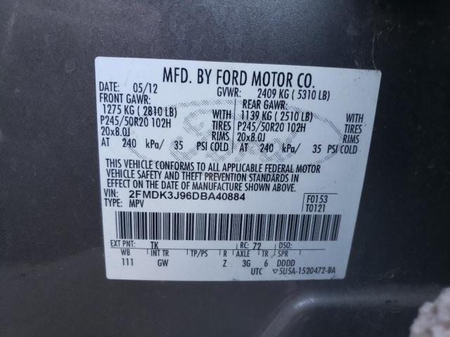 2FMDK3J96DBA40884 - 2013 FORD EDGE SEL GRAY photo 12