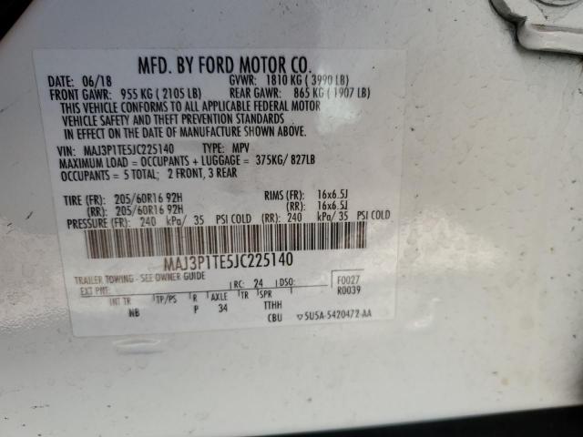 MAJ3P1TE5JC225140 - 2018 FORD ECOSPORT SE WHITE photo 13