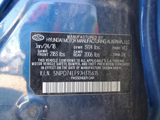 5NPD74LF9JH315615 - 2018 HYUNDAI ELANTRA SE BLUE photo 12