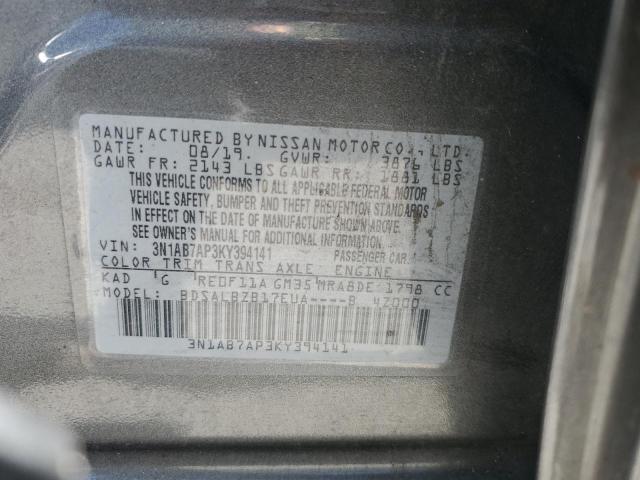 3N1AB7AP3KY394141 - 2019 NISSAN SENTRA S GRAY photo 12