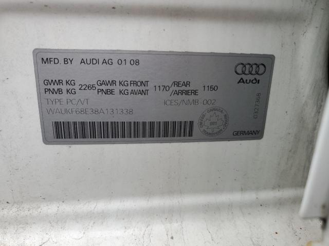 WAUKF68E38A131338 - 2008 AUDI A4 2.0T AVANT QUATTRO WHITE photo 12