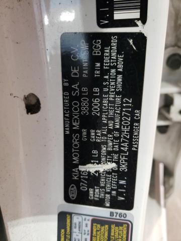 3KPFL4A72HE027112 - 2017 KIA FORTE LX WHITE photo 12