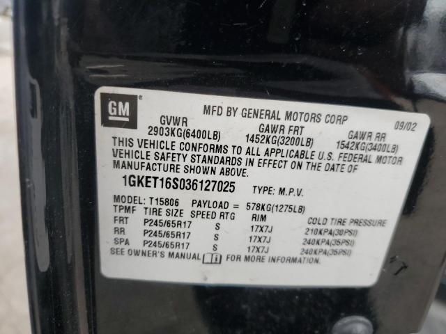 1GKET16S036127025 - 2003 GMC ENVOY XL BLACK photo 13