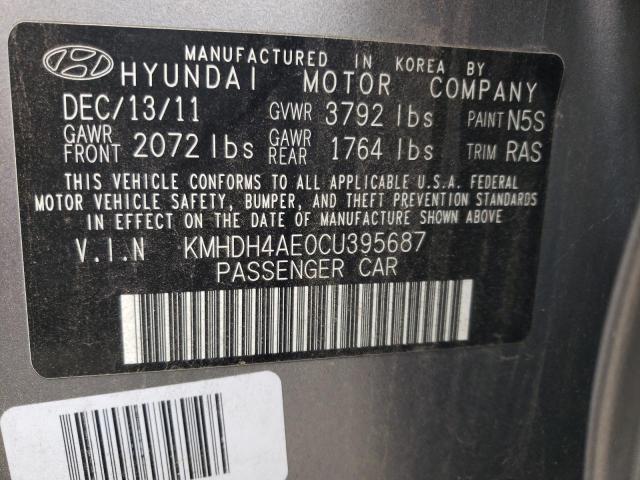 KMHDH4AE0CU395687 - 2012 HYUNDAI ELANTRA GLS GRAY photo 12