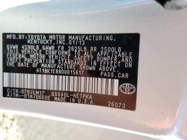 4T1BK1EB8DU015617 - 2013 TOYOTA AVALON BASE WHITE photo 12