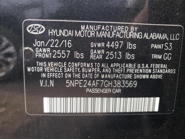 5NPE24AF7GH383569 - 2016 HYUNDAI SONATA SE BLACK photo 12