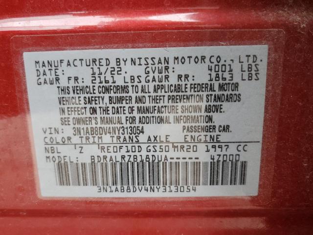 3N1AB8DV4NY313054 - 2022 NISSAN SENTRA SR MAROON photo 12