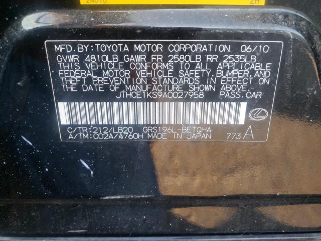 JTHCE1KS9A0027958 - 2010 LEXUS GS 350 BLACK photo 12