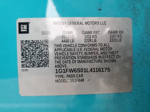 1G1FW6S01L4116175 - 2020 CHEVROLET BOLT EV LT BLUE photo 12