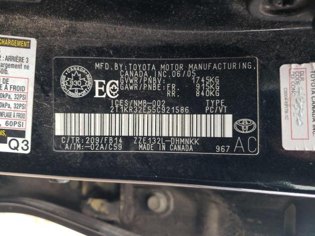 2T1KR32E55C921586 - 2005 TOYOTA COROLLA MA XR CHARCOAL photo 12