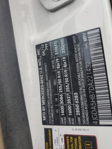 4JGDA5HB7DA221432 - 2013 MERCEDES-BENZ ML 350 4MATIC WHITE photo 12