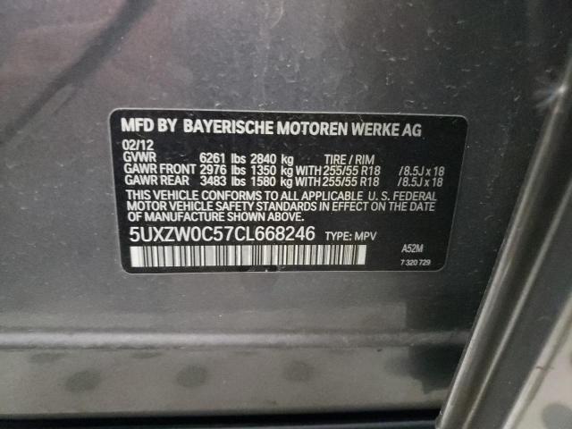 5UXZW0C57CL668246 - 2012 BMW X5 XDRIVE35D GRAY photo 13