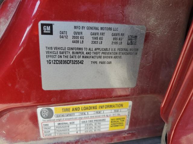 1G1ZC5E06CF325542 - 2012 CHEVROLET MALIBU 1LT MAROON photo 13