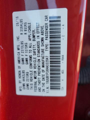 19UUB1F5XHA002947 - 2017 ACURA TLX TECH RED photo 13