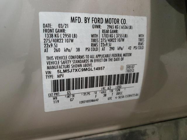 5LM5J7XC9MGL14957 - 2021 LINCOLN AVIATOR RESERVE BEIGE photo 13