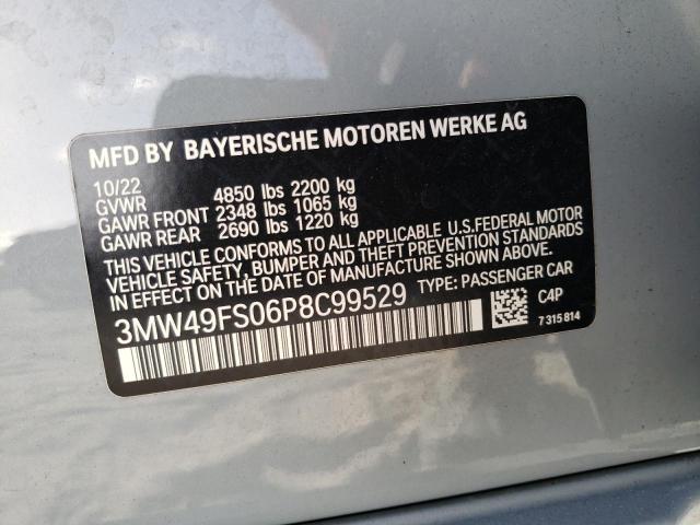 3MW49FS06P8C99529 - 2023 BMW M340I GRAY photo 12