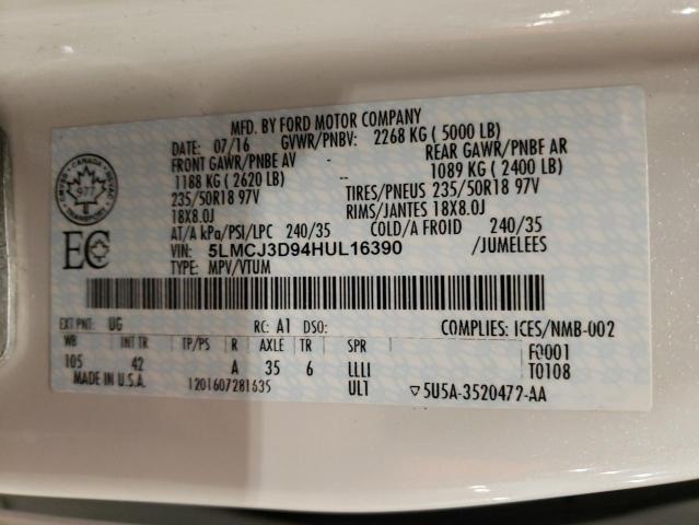 5LMCJ3D94HUL16390 - 2017 LINCOLN MKC RESERVE WHITE photo 12