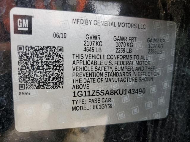 1G11Z5SA8KU143490 - 2019 CHEVROLET IMPALA LT BLACK photo 12