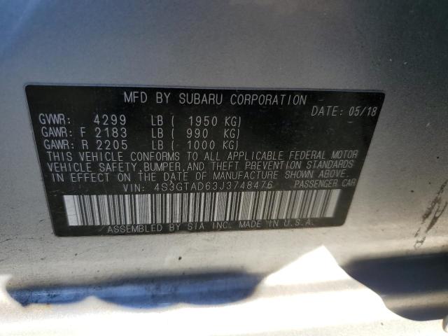 4S3GTAD63J3748476 - 2018 SUBARU IMPREZA PREMIUM PLUS SILVER photo 13