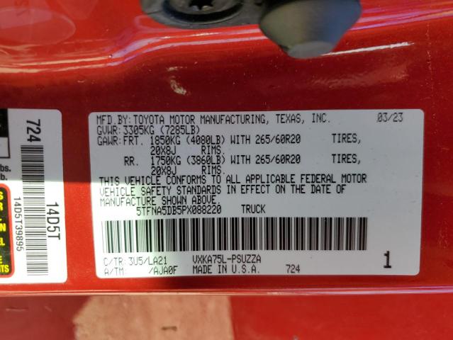 5TFNA5DB5PX088220 - 2023 TOYOTA TUNDRA CREWMAX PLATINUM წითელი ფოტო 13