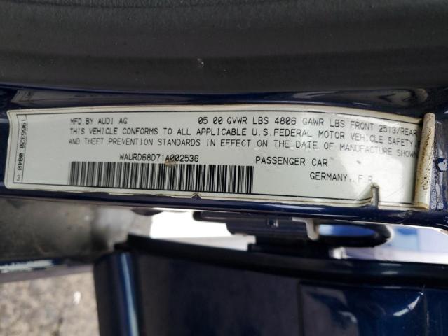 WAURD68D71A002536 - 2001 AUDI S4 2.7 QUATTRO BLUE photo 12