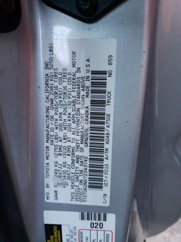 5TETU62NX7Z343745 - 2007 TOYOTA TACOMA PRERUNNER ACCESS CAB SILVER photo 12