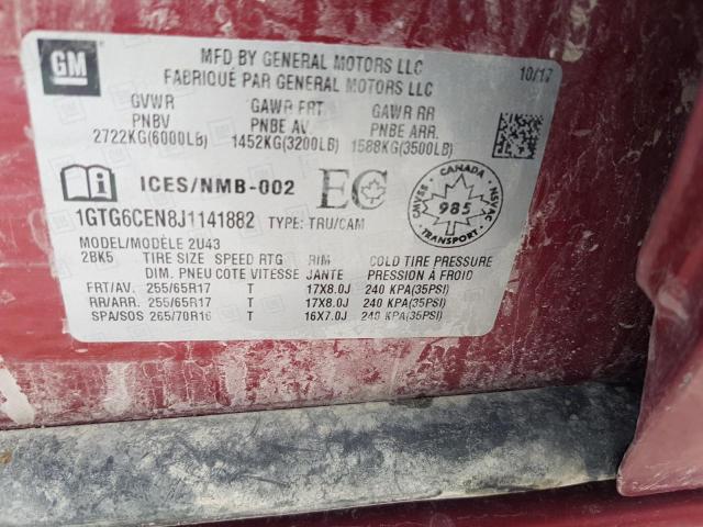 1GTG6CEN8J1141882 - 2018 GMC CANYON SLE RED photo 12