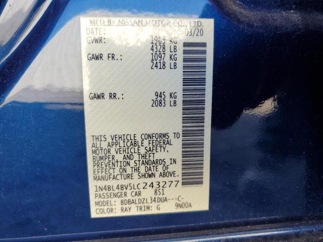 1N4BL4BV5LC243277 - 2020 NISSAN ALTIMA S BLUE photo 12