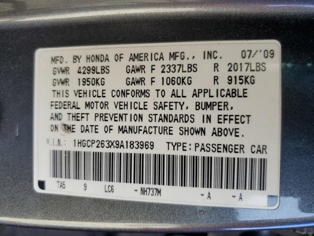 1HGCP263X9A183969 - 2009 HONDA ACCORD LX GRAY photo 12