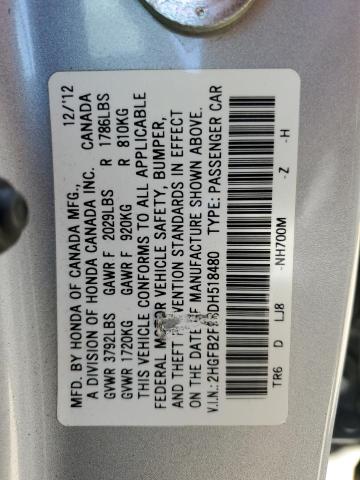 2HGFB2F98DH518480 - 2013 HONDA CIVIC EXL Gümüş foto 12