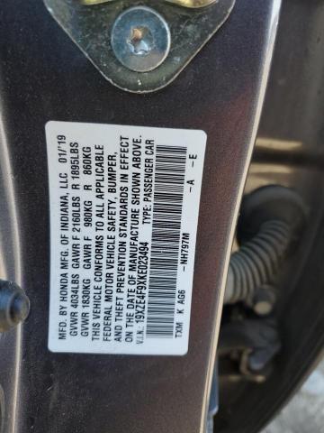 19XZE4F9XKE023494 - 2019 HONDA INSIGHT TOURING GRAY photo 12