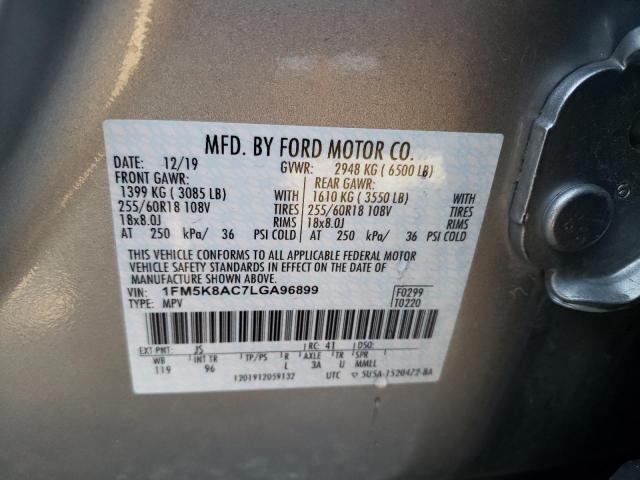 1FM5K8AC7LGA96899 - 2020 FORD EXPLORER POLICE INTERCEPTOR 银色 照片 10