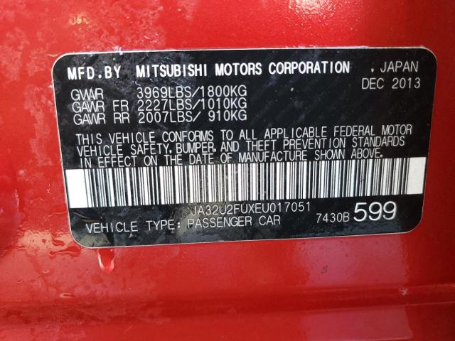 JA32U2FUXEU017051 - 2014 MITSUBISHI LANCER ES/ES SPORT RED photo 12