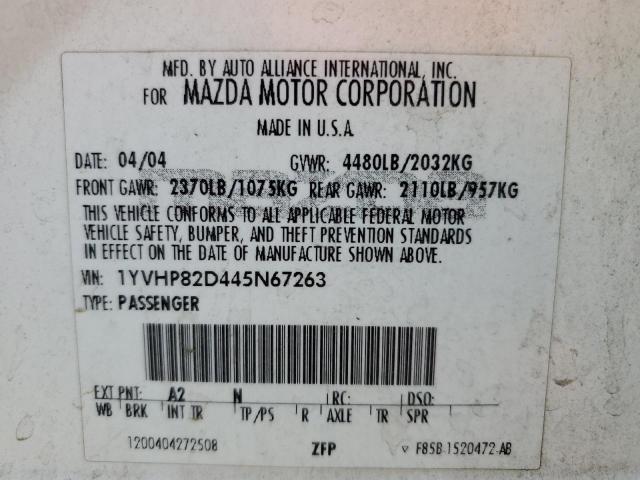 1YVHP82D445N67263 - 2004 MAZDA 6 S WHITE photo 12