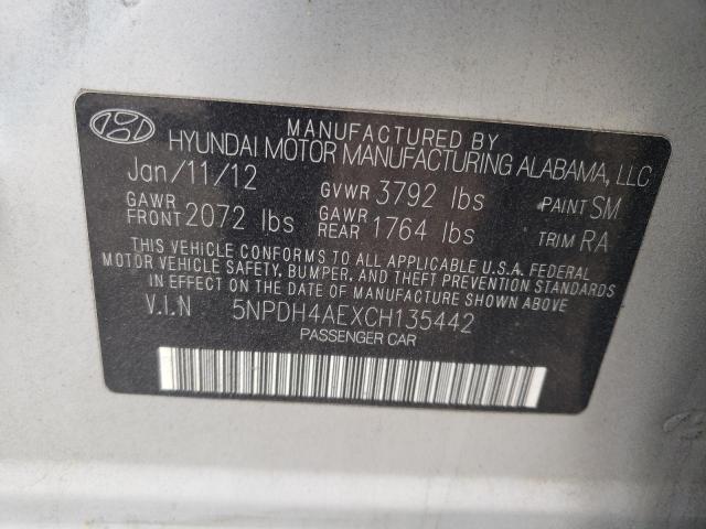 5NPDH4AEXCH135442 - 2012 HYUNDAI ELANTRA GLS SILVER photo 12