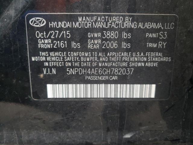 5NPDH4AE6GH782037 - 2016 HYUNDAI ELANTRA SE BLACK photo 12