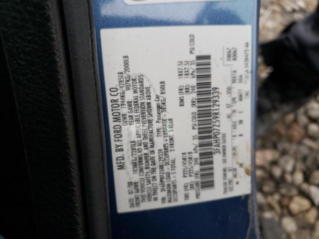 3FAHP07Z59R129339 - 2009 FORD FUSION SE BLUE photo 13