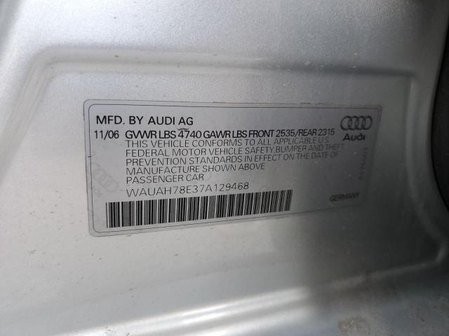 WAUAH78E37A129468 - 2007 AUDI A4 3.2 SILVER photo 12