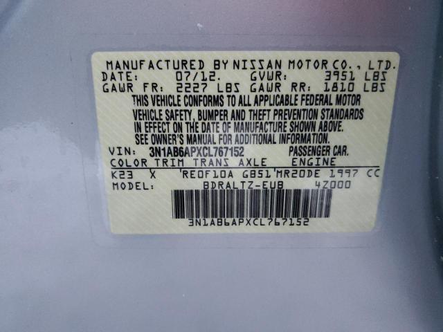 3N1AB6APXCL767152 - 2012 NISSAN SENTRA 2.0 SILVER photo 13