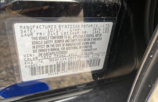 3N1AB7APXJY208982 - 2018 NISSAN SENTRA S BLACK photo 10