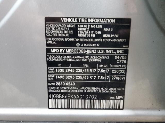 4JGBB86EX6A010702 - 2006 MERCEDES-BENZ ML 350 SILVER photo 13