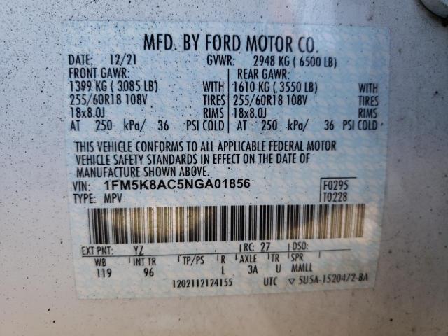 1FM5K8AC5NGA01856 - 2022 FORD EXPLORER POLICE INTERCEPTOR WHITE photo 14