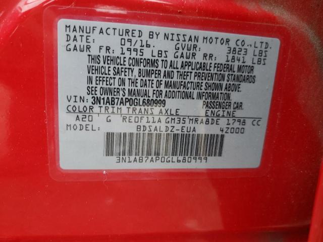 3N1AB7AP0GL680999 - 2016 NISSAN SENTRA S RED photo 13